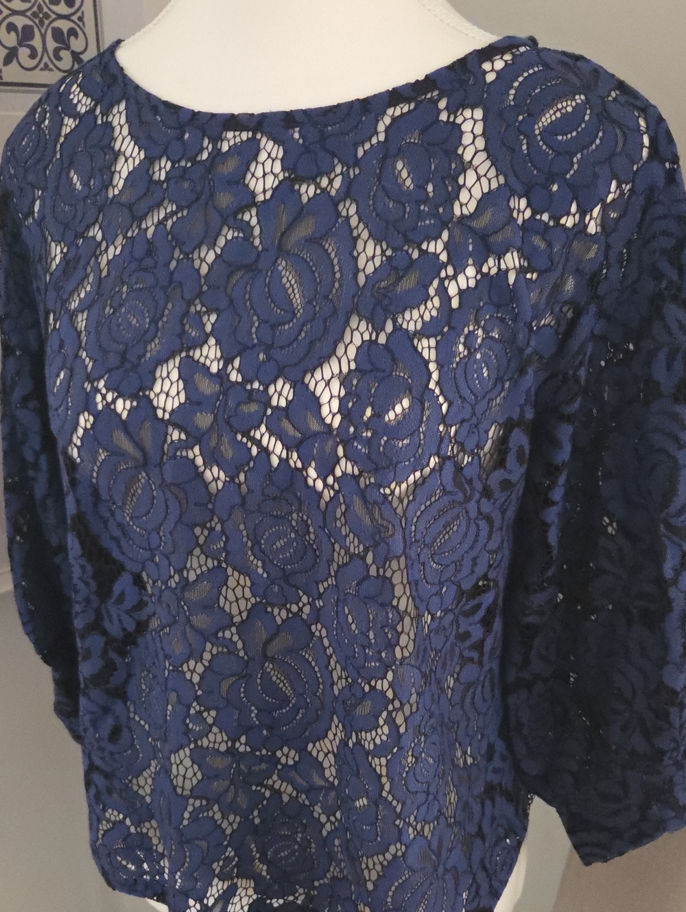 2000's Lace Blue & Black See Thru Coquette Top